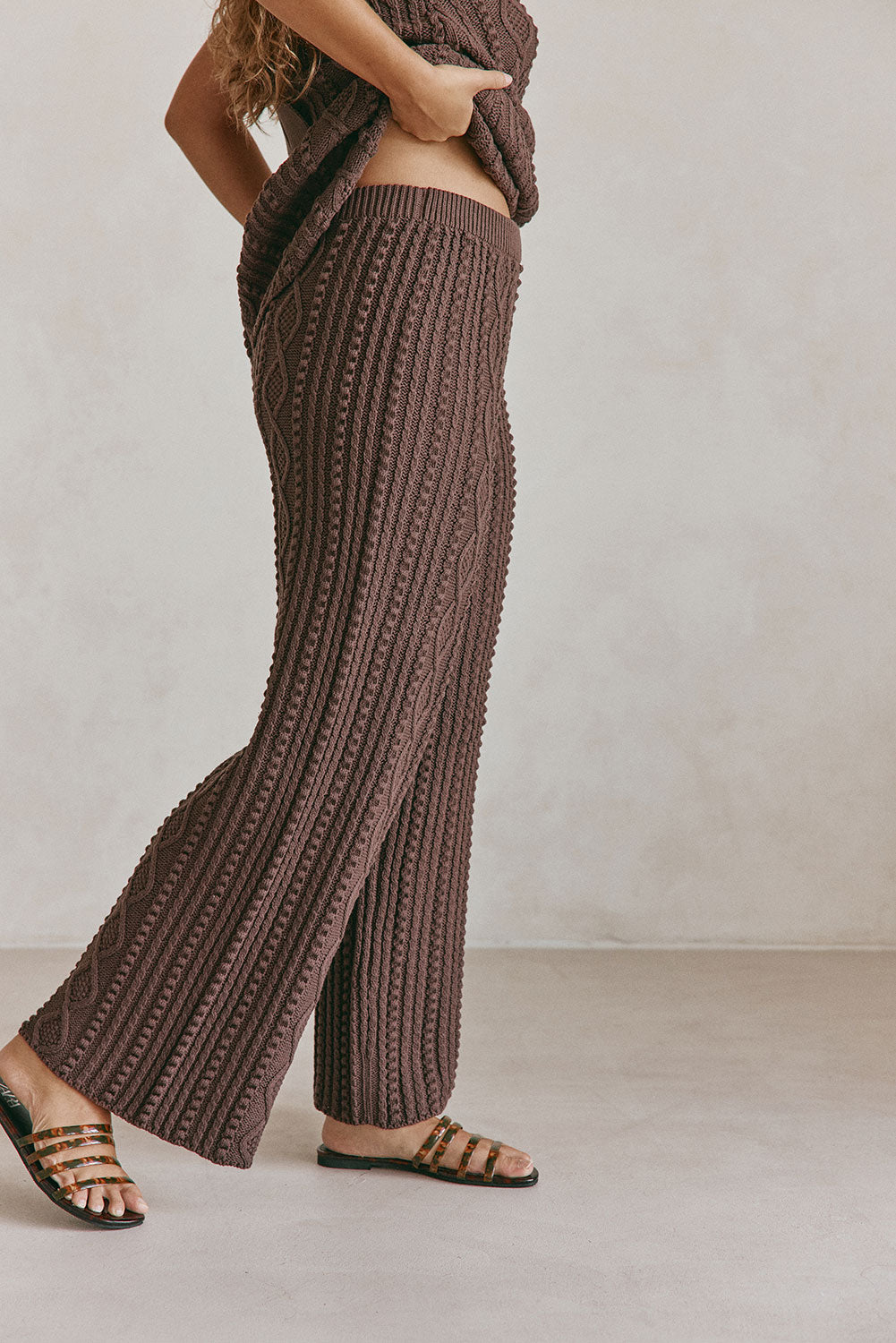 Chocolate Brown Cable Knit Azari Pants – SABO