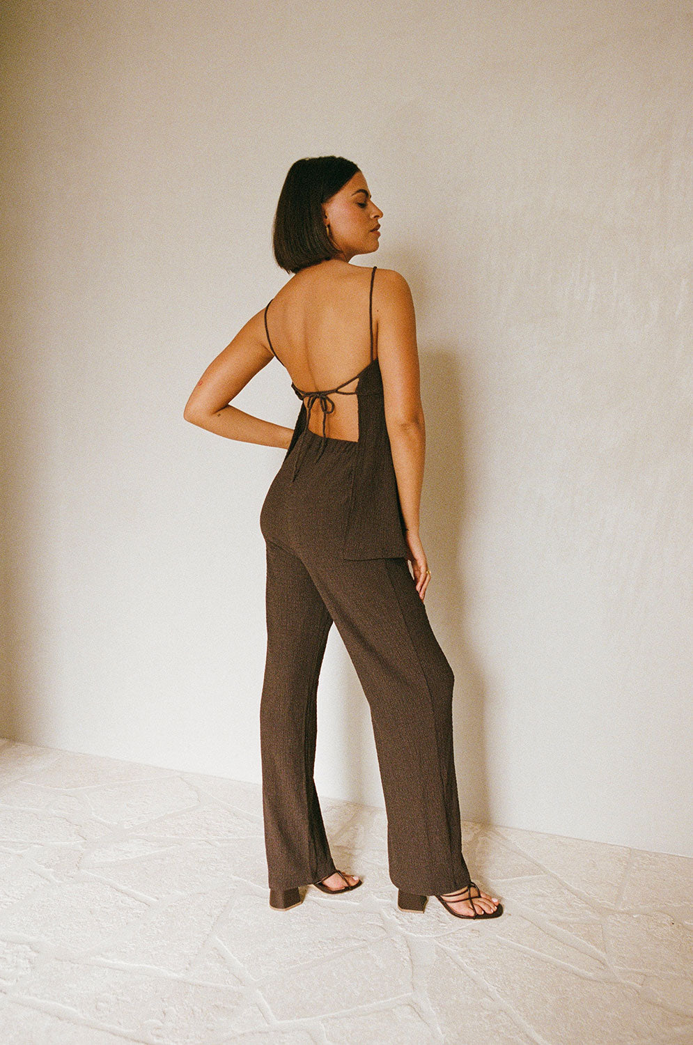 【最終値下】louren back open cocoon jumpsuit Chocolate Brown Strappy Backless Ashton Jumpsuit – SABO
