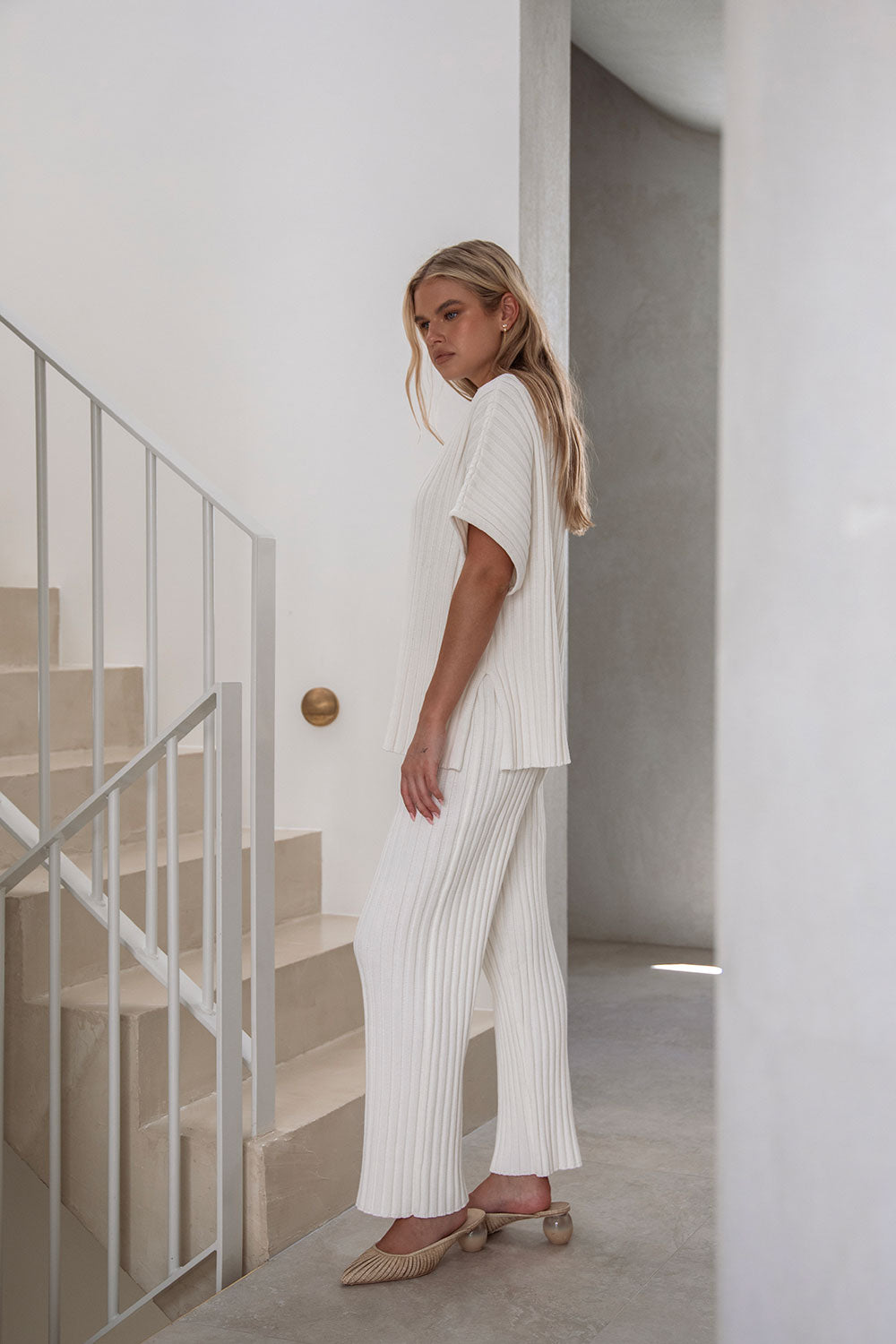 CELINE　ホワイト系Top's Celine Ribbed Knit Top - White – SABO