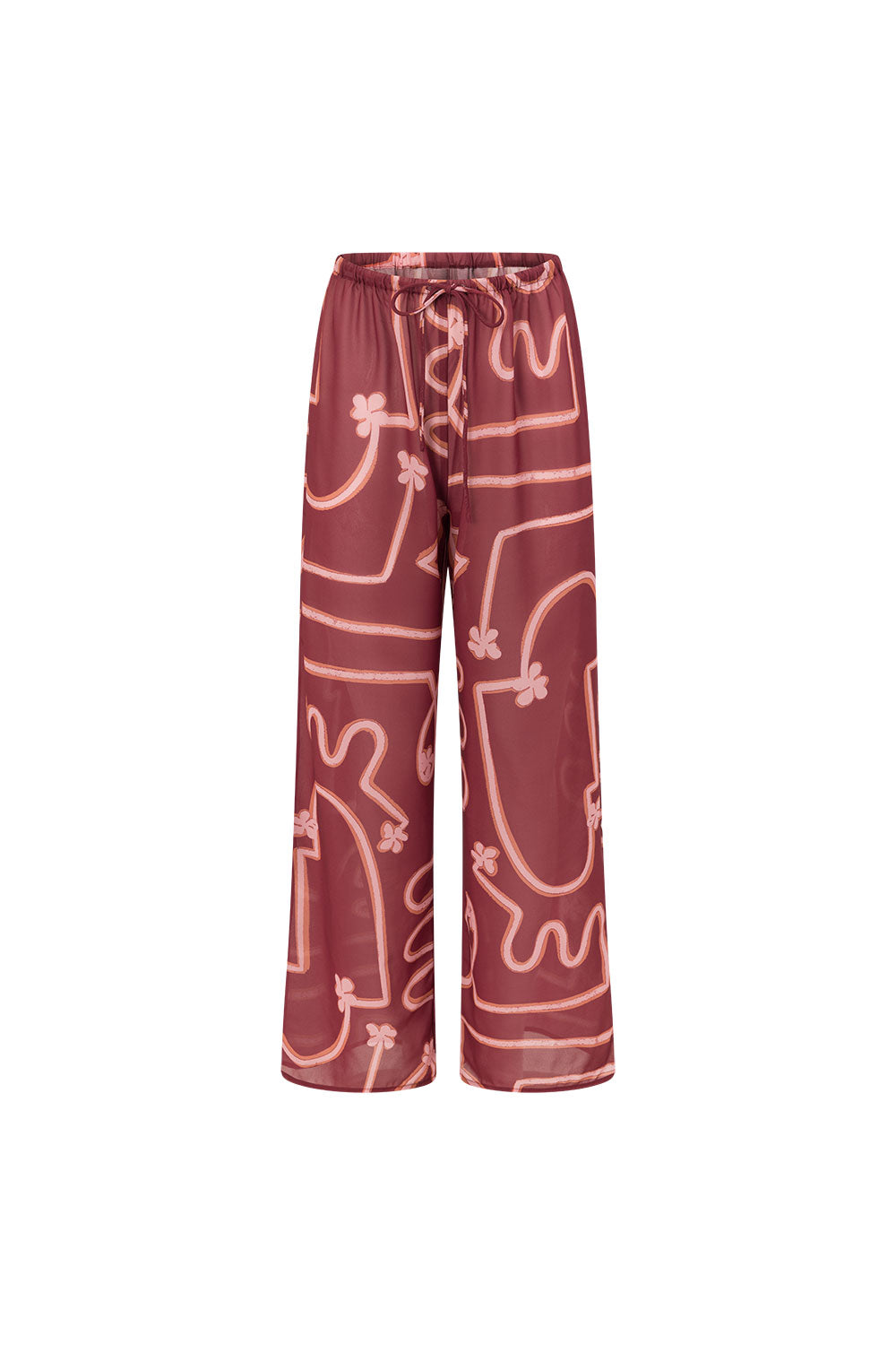 Red Cheri Print Elastic Drawstring Via Pants – SABO