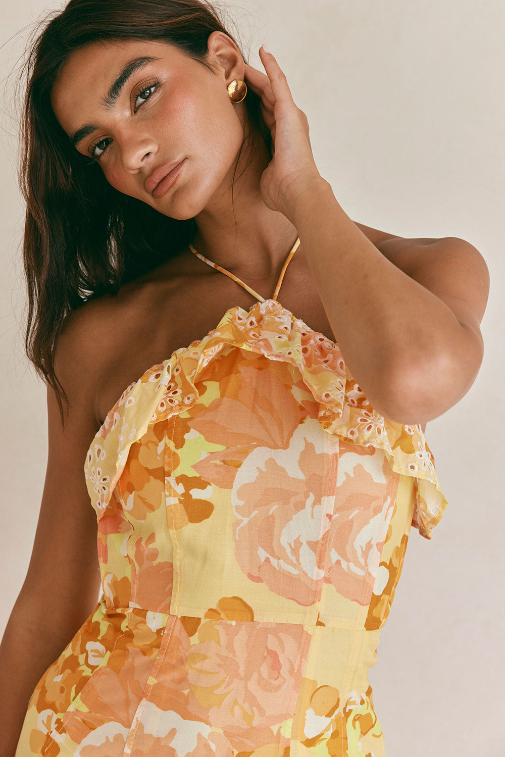 Alexa Backless Halterneck Maxi Dress - Orange, Yellow, White Breeze Floral Print, Tropical SABO Alexa Backless Halterneck Maxi Dress - Orange, Yellow, White Breeze Floral Print, Tropical SABO