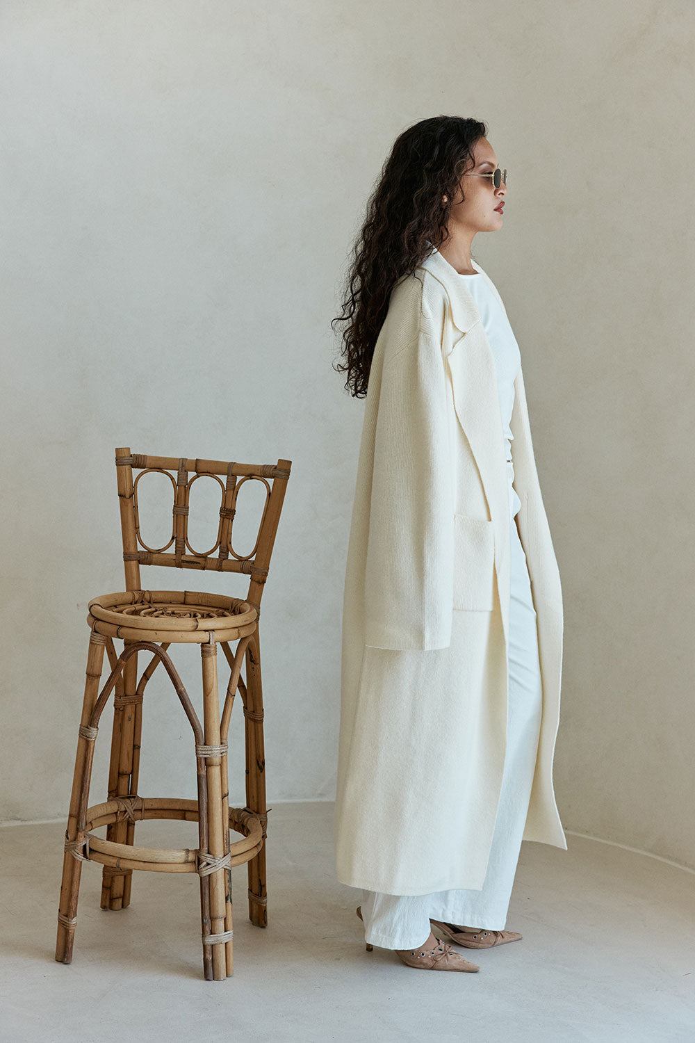Cream Woolen Relaxed Collared Maxi Adira Jacket – SABO