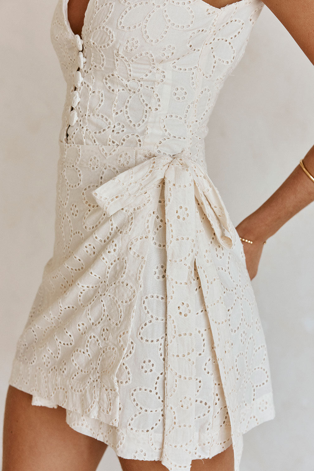gracia eyelet short sleeve dress Gracia Women's Eyelet Cotton Tie Waist Midi Dress - White