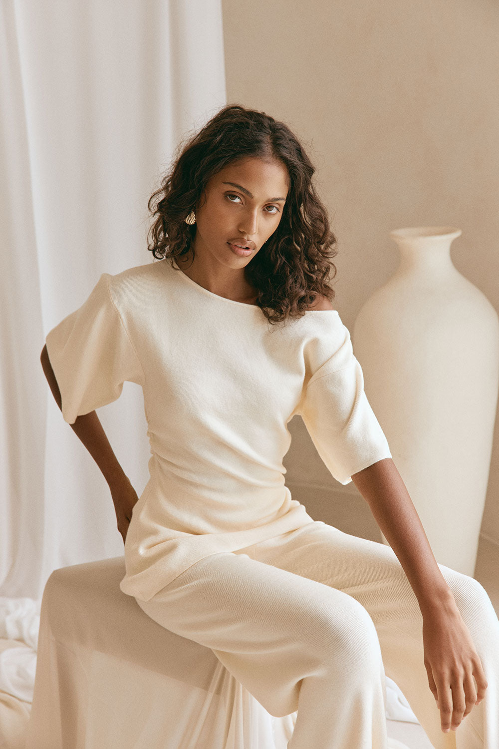 Cream Knit One Shoulder Imara Top – SABO