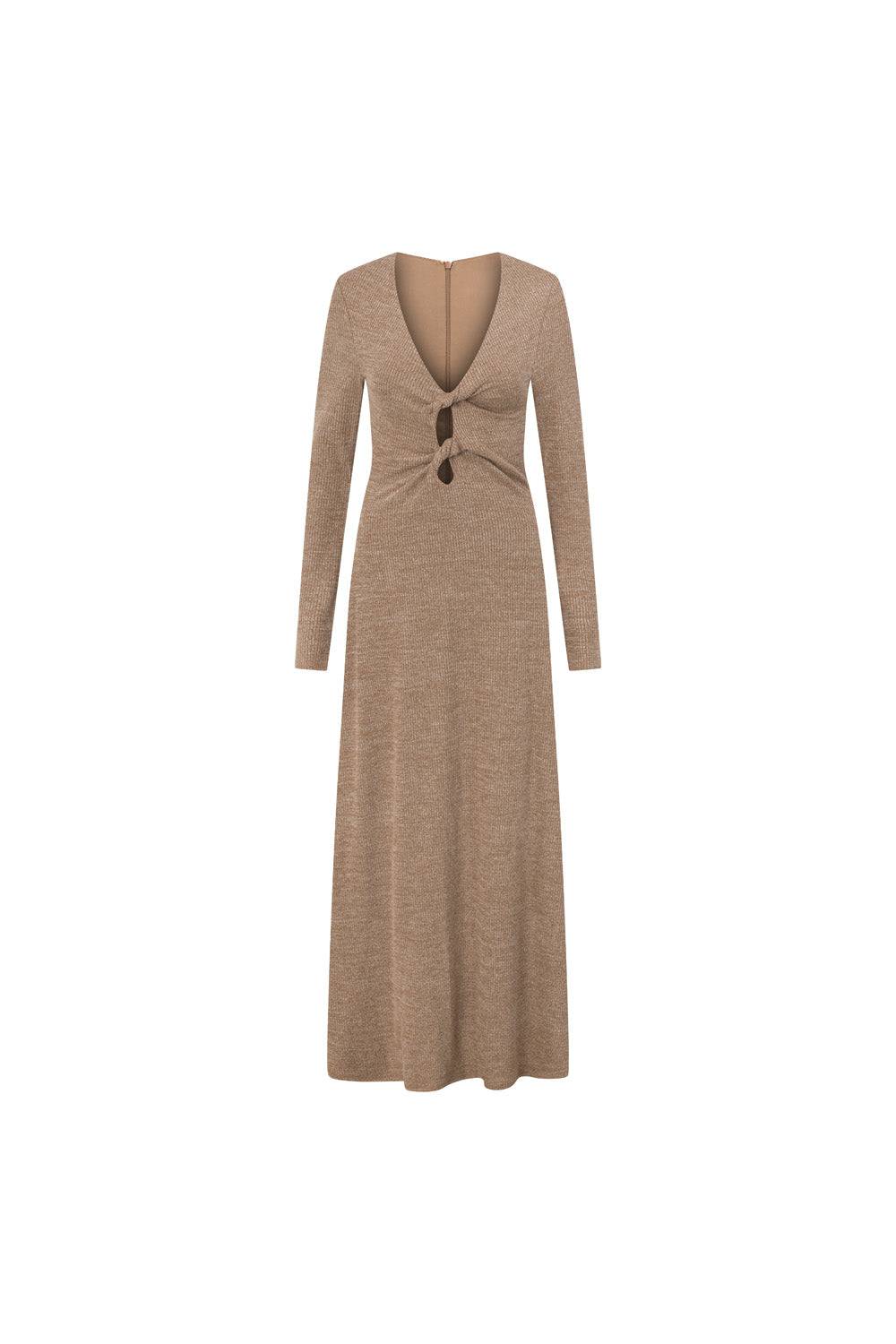 Tan Long Sleeve Cut Out V Neck Maxi Belora Dress – SABO