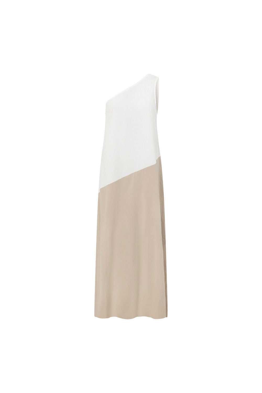 Beige White Two Tone One Shoulder Maxi Ellita Dress M | by SABO Beige White Two Tone One Shoulder Maxi Ellita Dress M | by SABO