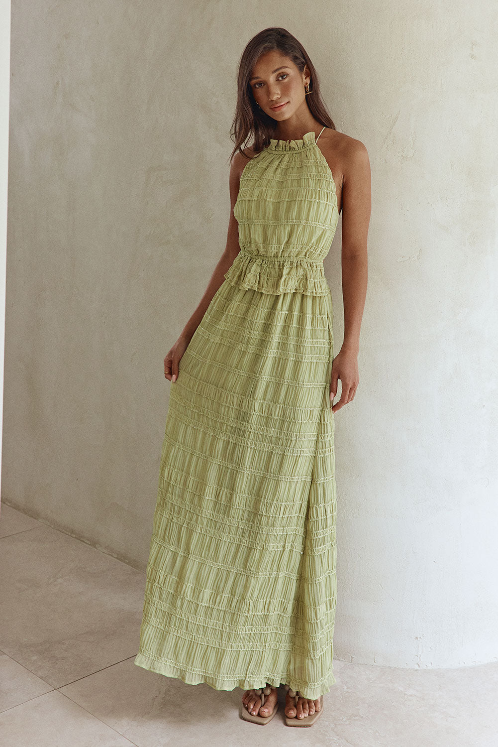 Lime Green Crepe Halter Maxi Cabo Dress SABO Lime Green Crepe Halter Maxi Cabo Dress SABO