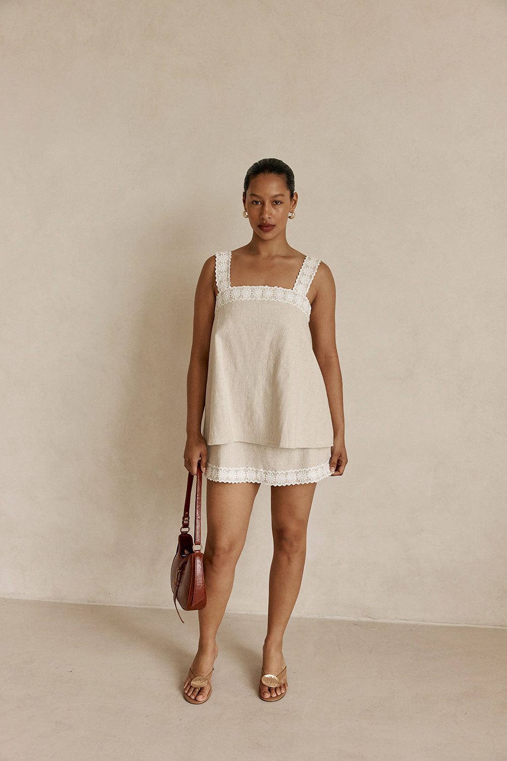 Beige Vintage Lace Detail Mini A-Line Lottie Dress – SABO