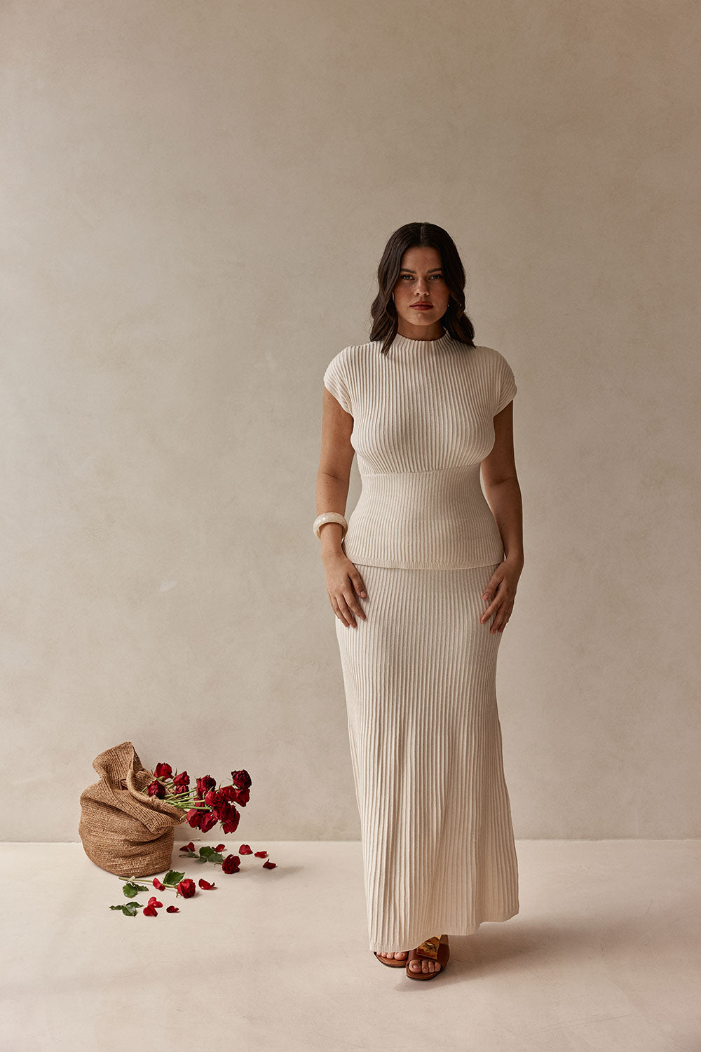 Cream Ribbed Knit Maxi Sorrento Dress XXL