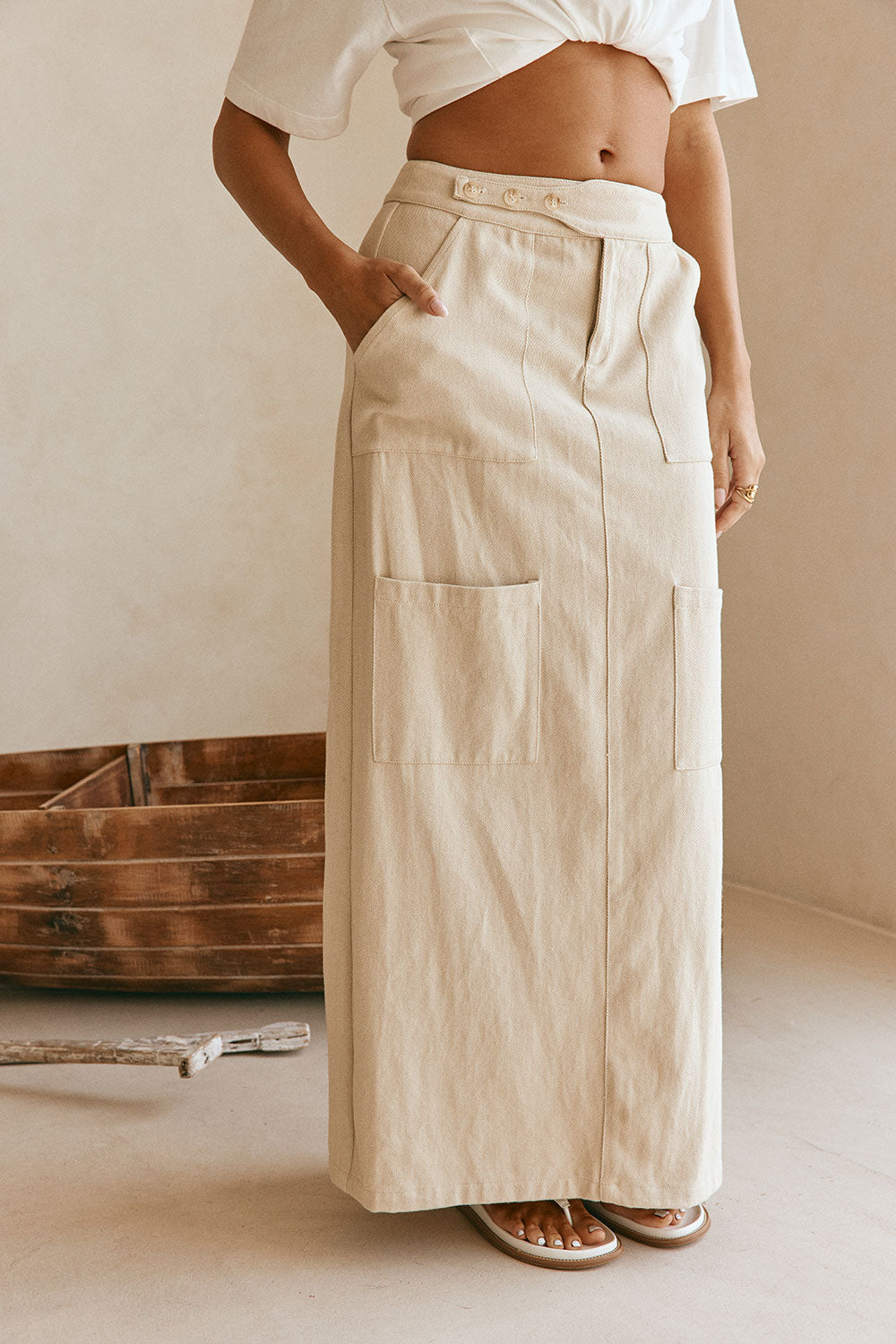February Pocket Maxi Skirt - Beige – SABO