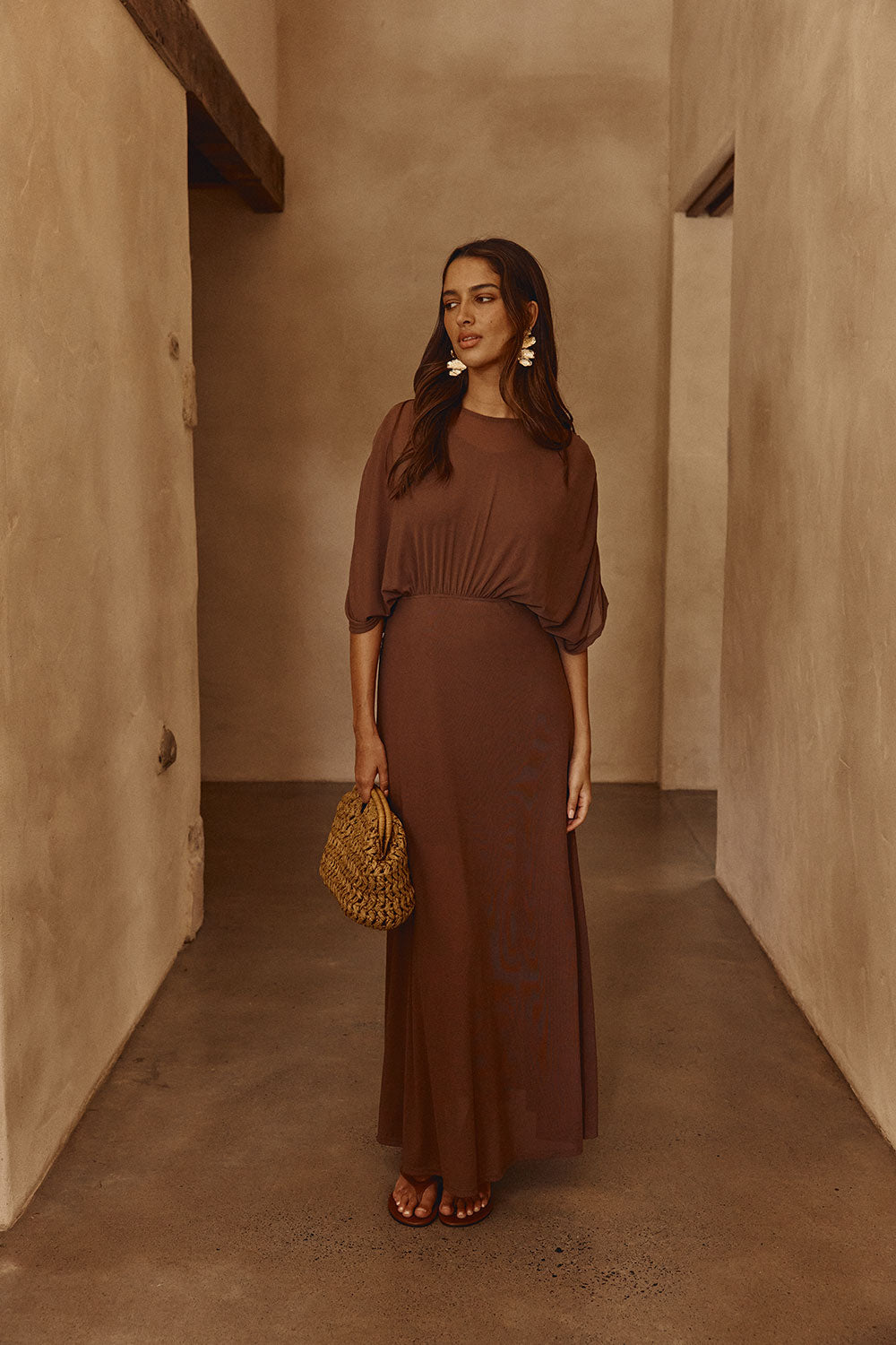 Chocolate Brown Flouncy Maxi Eira Dress XXS