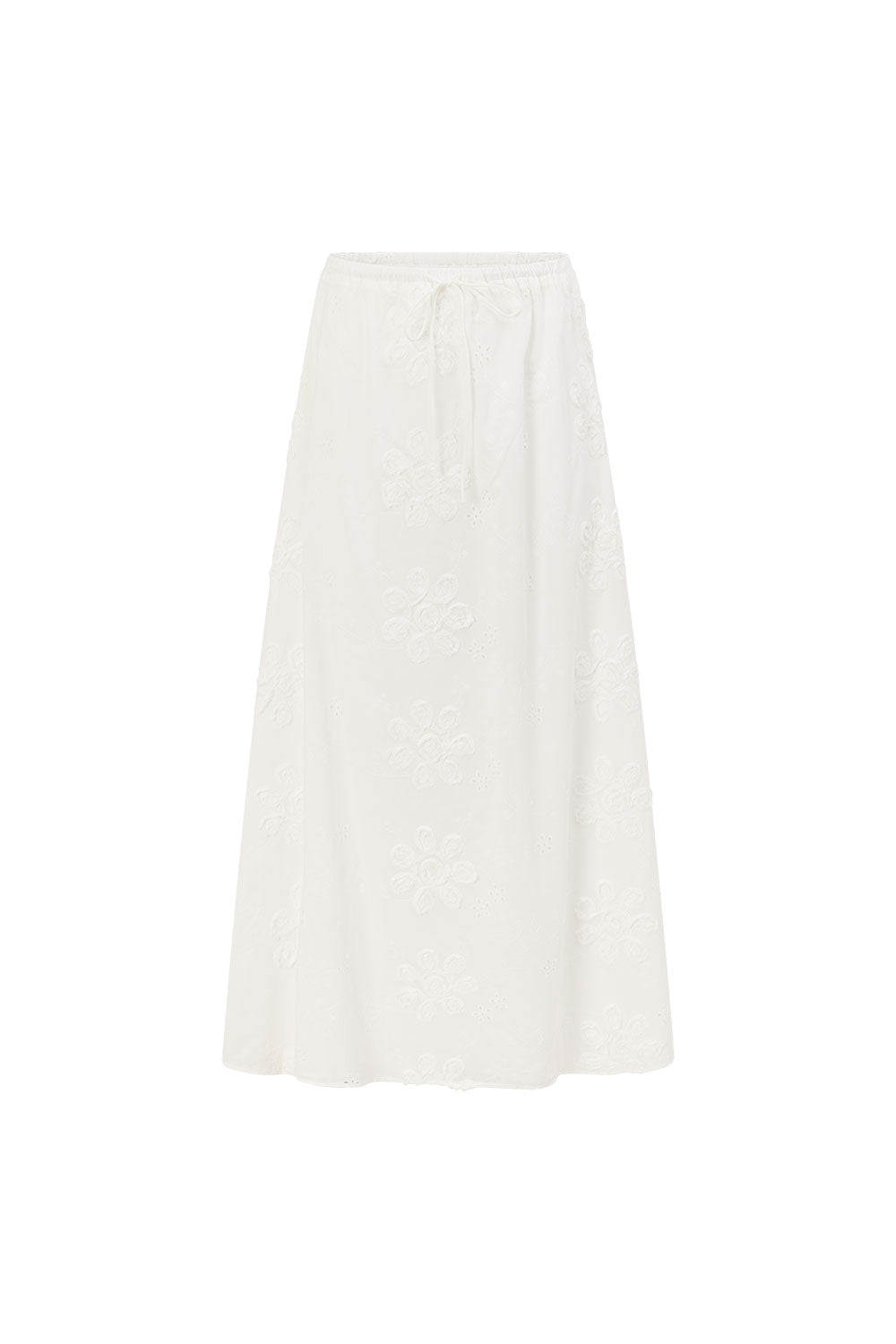 White Broderie Drawstring A Line Maxi Porcha Skirt – SABO