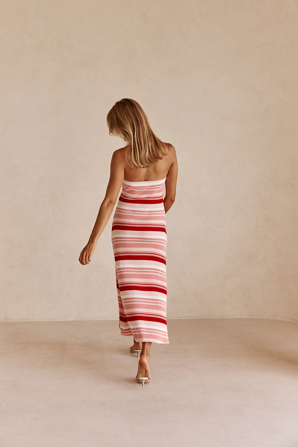 Prink Stripe Ribbed Strapless Maxi Anya Dress – SABO
