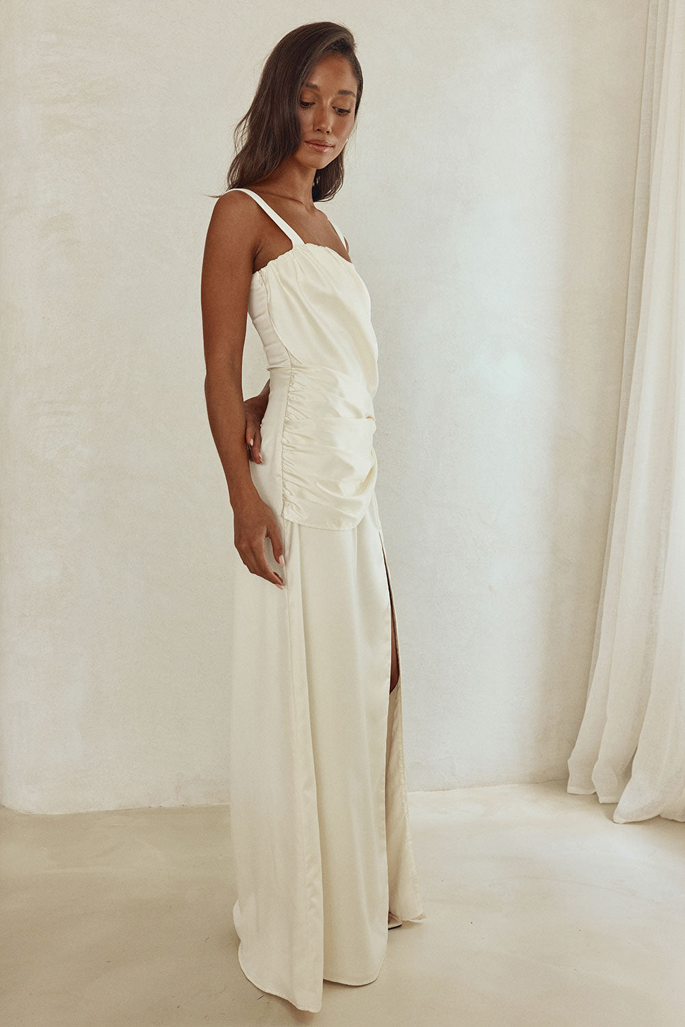 Bridal Cream Silky Draped Maxi Isadora Dress SABO Bridal Cream Silky Draped Maxi Isadora Dress SABO