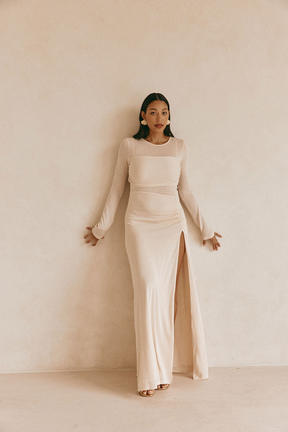 Beige Long Sleeve Slit Maxi Kay Dress XXXL | by SABO Beige Long Sleeve Slit Maxi Kay Dress XXXL | by SABO