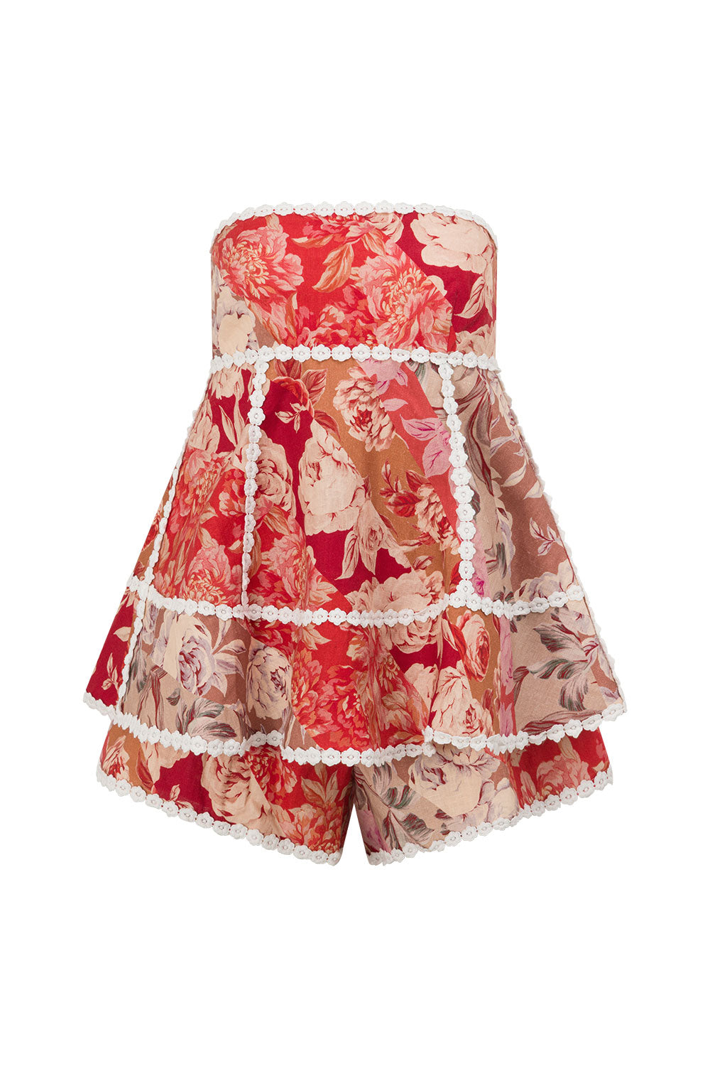 Red Floral Solafleur Print Strapless Hera Playsuit – SABO