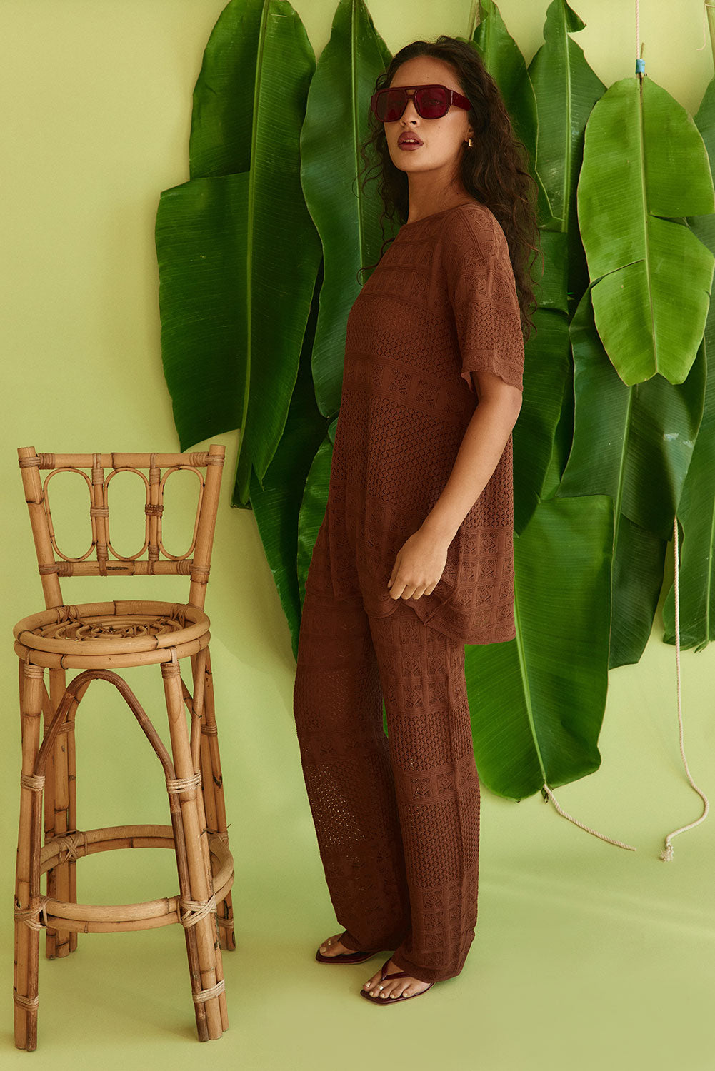 Chocolate Brown Crochet Knit Boxy Nixie T Shirt Top – SABO