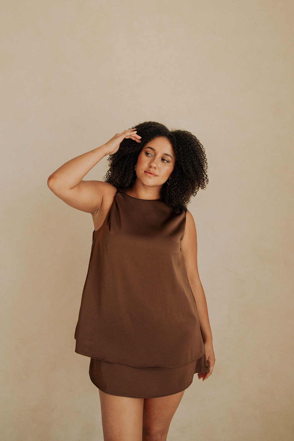Chocolate Brown Silk Asymmetrical Mini Genoa Dress XXS | by SABO Chocolate Brown Silk Asymmetrical Mini Genoa Dress XXS | by SABO
