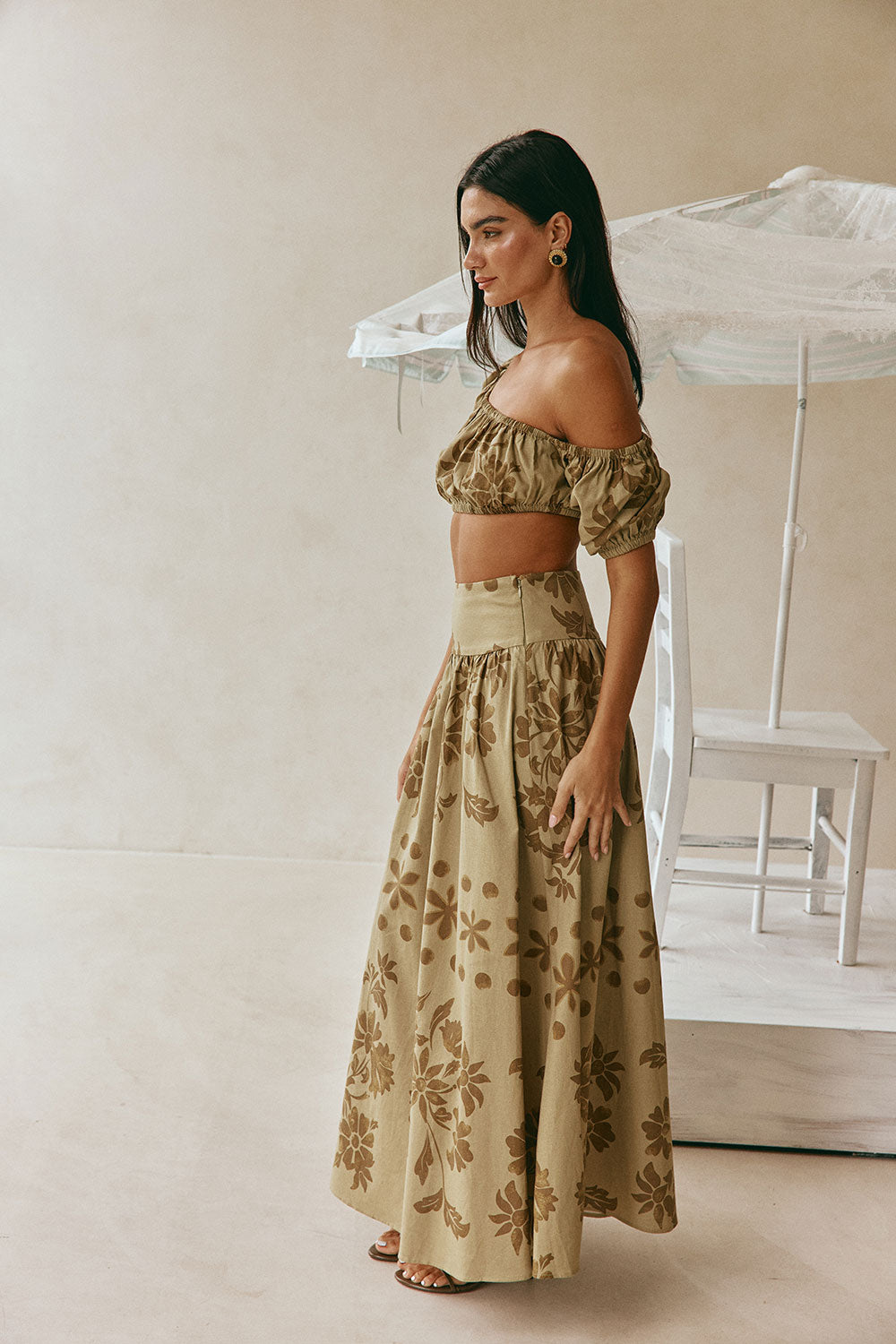 Ancienne Green Print Linen Maxi Yumi Skirt – SABO