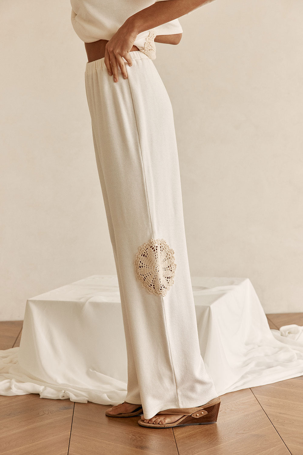 Cream Crochet Patch High Waist Zoi Pants – SABO