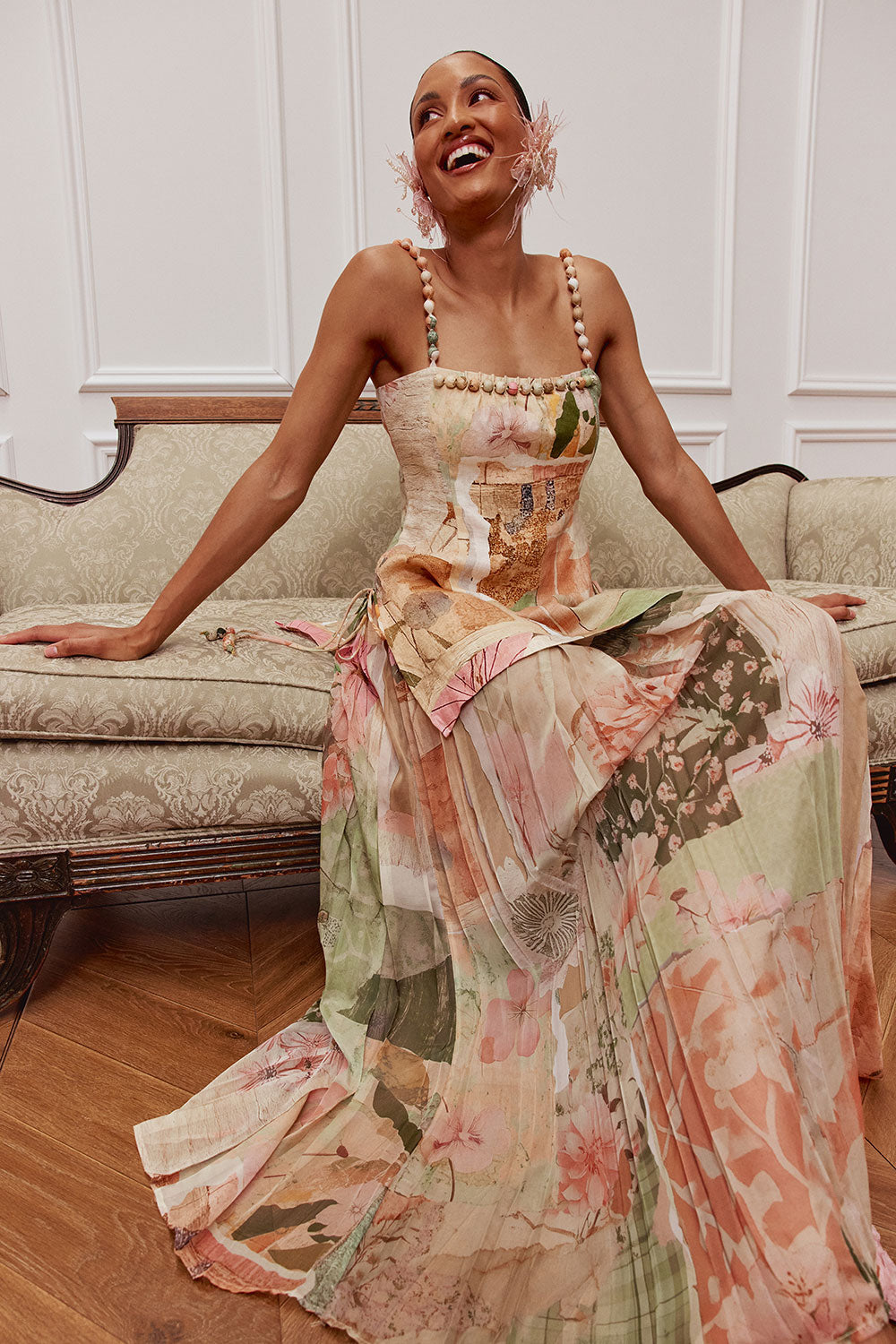 Green Strato Print Flared Maxi Catalana Dress XXS