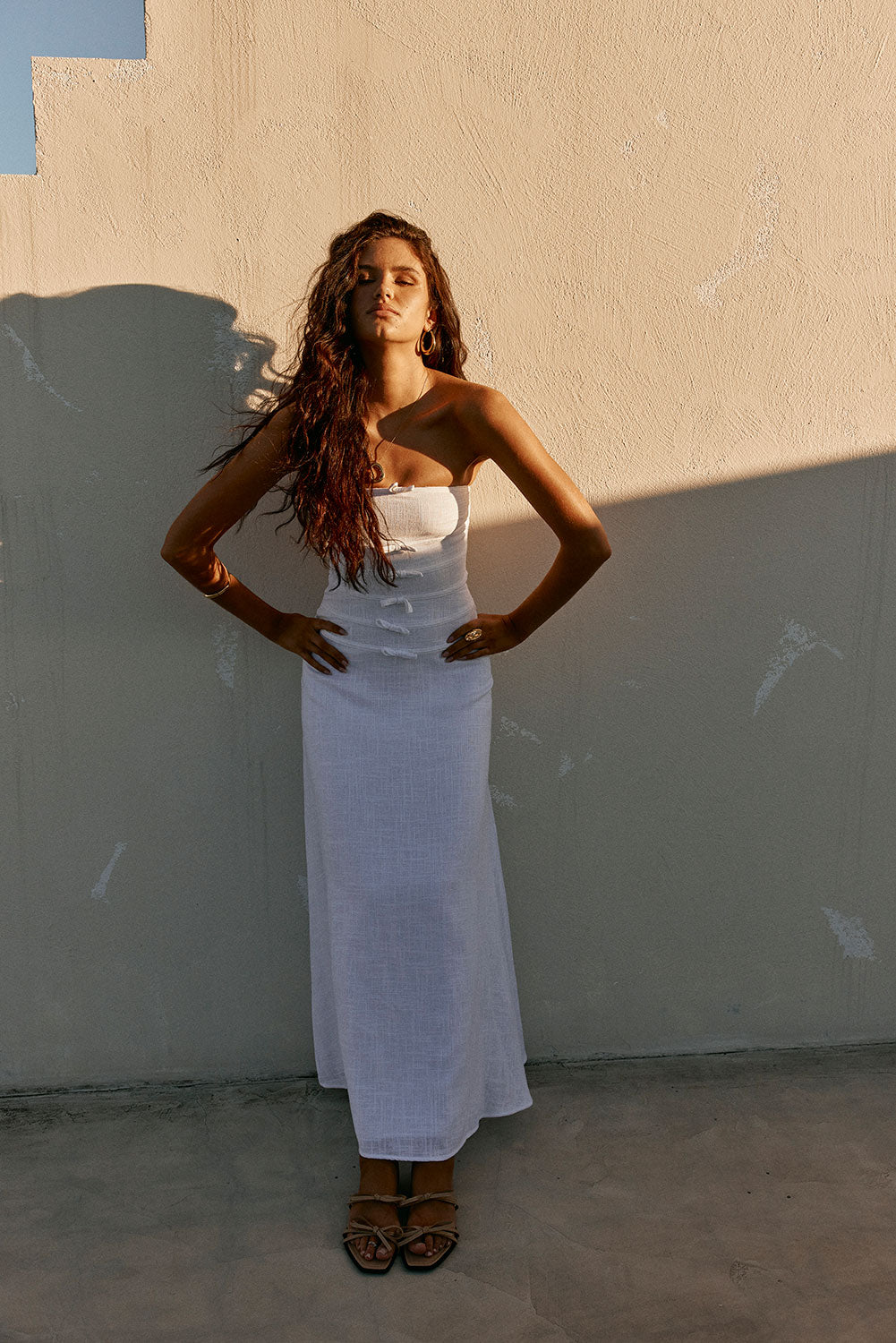 Bridal White Strapless Bow Palais Maxi Dress L