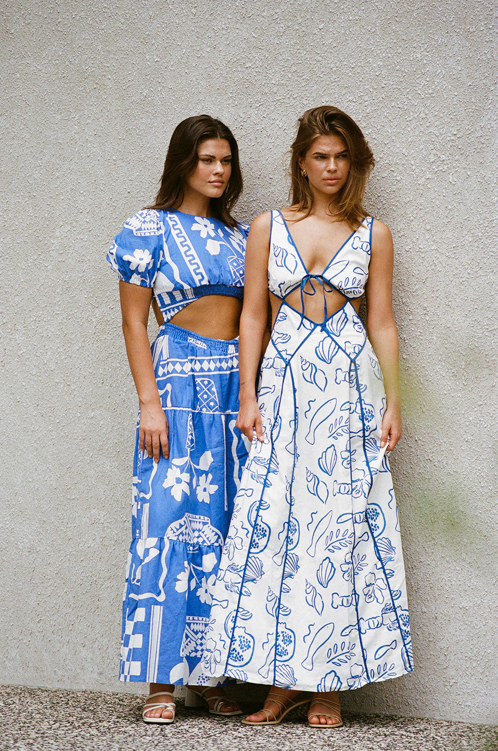 Eliska Backless Maxi Dress - White Blue Shell – SABO