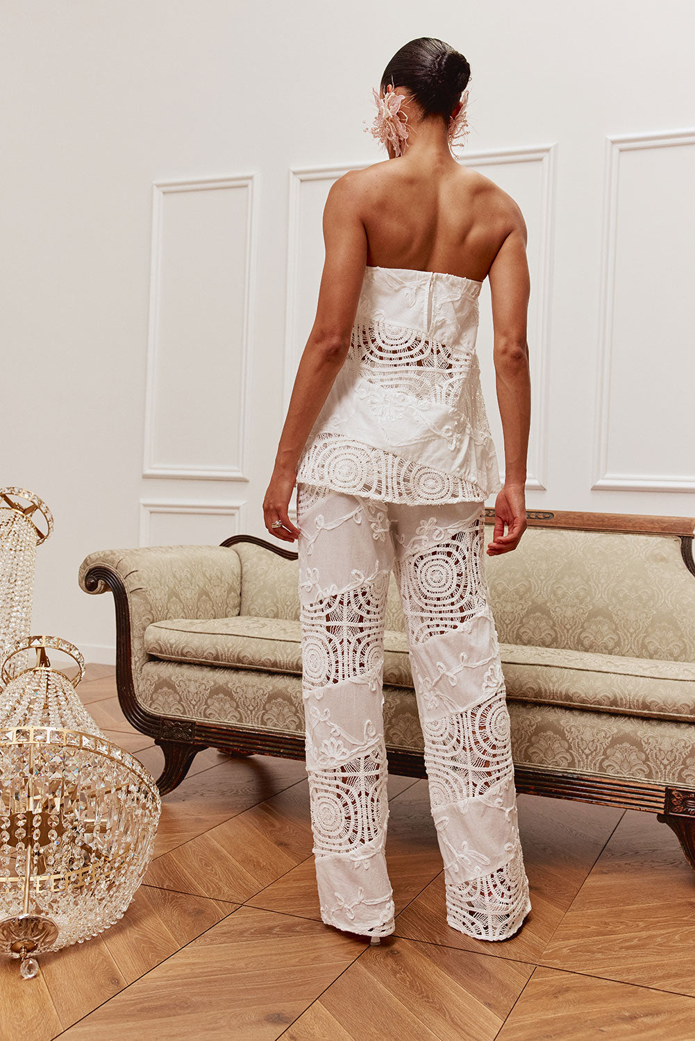 Bridal White Crochet Panel Strapless Thalia Top – SABO
