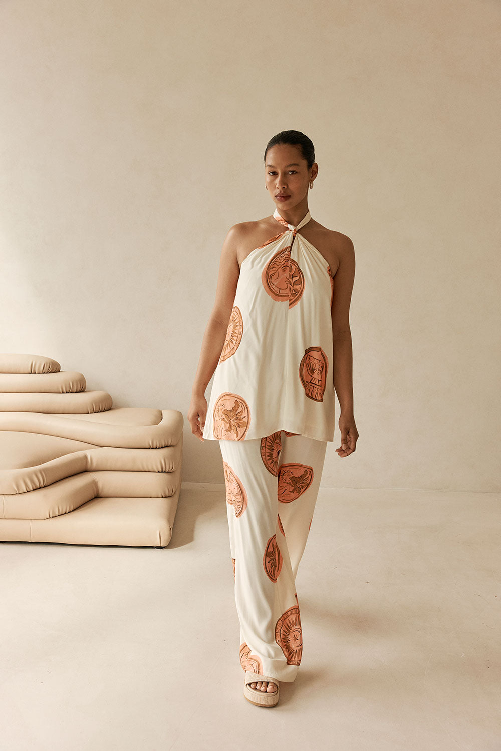 Beige Nomisma Sea Shell Print Twist Halter Rosalee Top – SABO