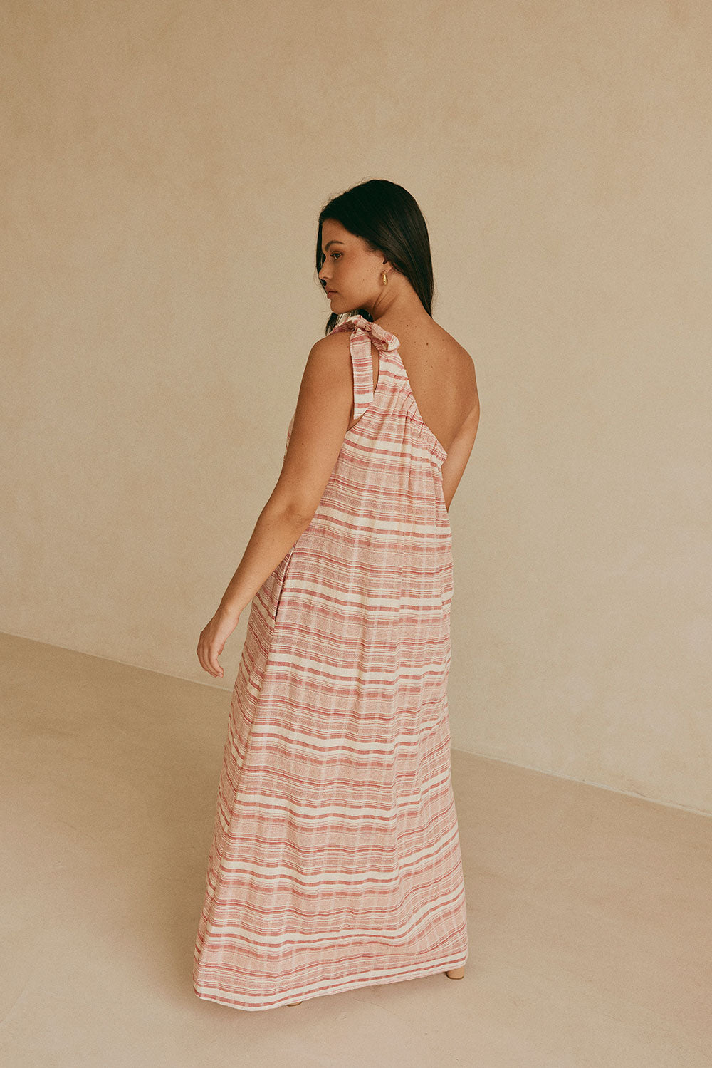 Pink and White Stripe One Shoulder Navi Maxi Dress Xs | by Sabo Pink and White Stripe One Shoulder Navi Maxi Dress Xs | by Sabo