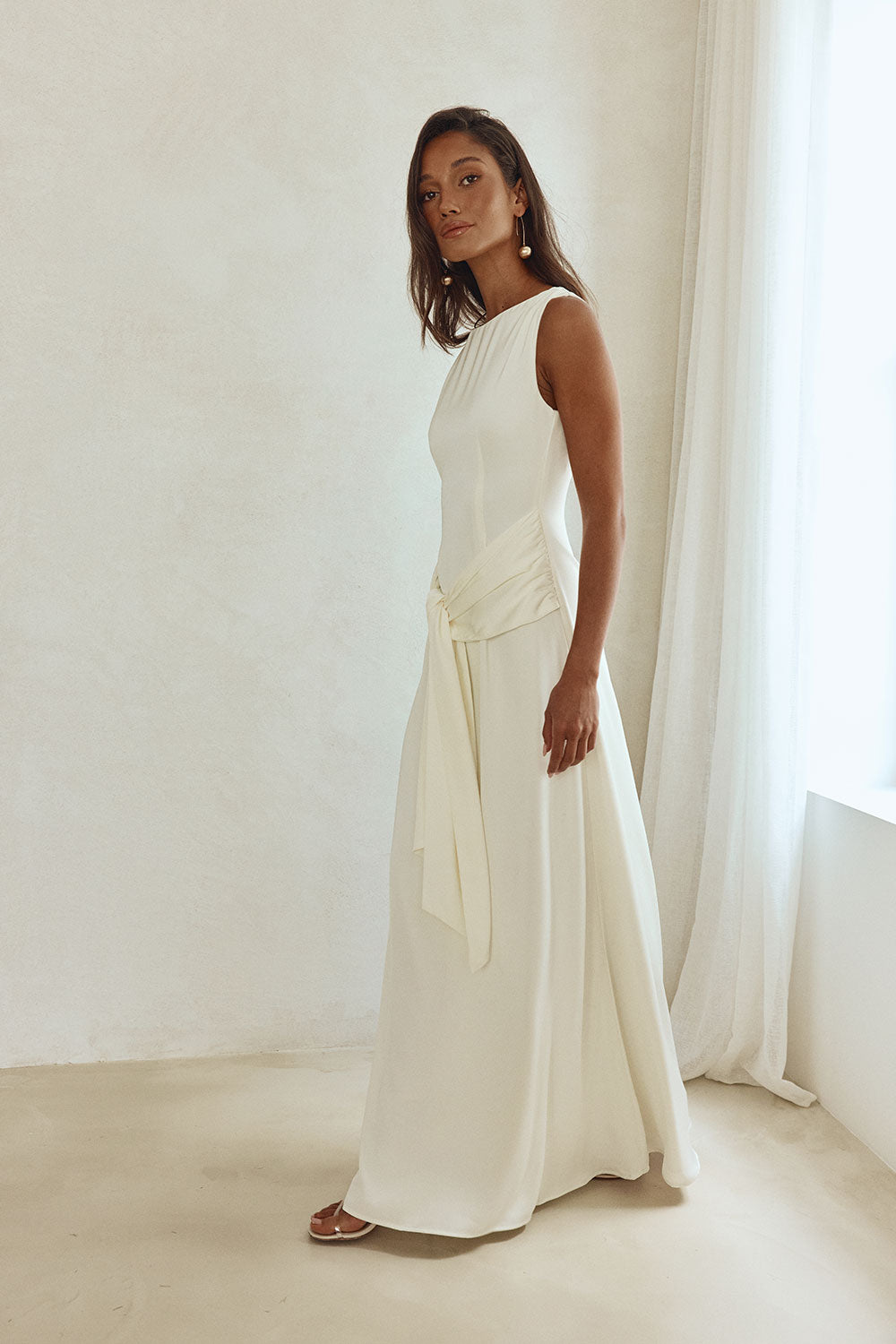 Bridal Ivory Silky Boat Neck Maxi Mylo Dress XL | by SABO Bridal Ivory Silky Boat Neck Maxi Mylo Dress XL | by SABO