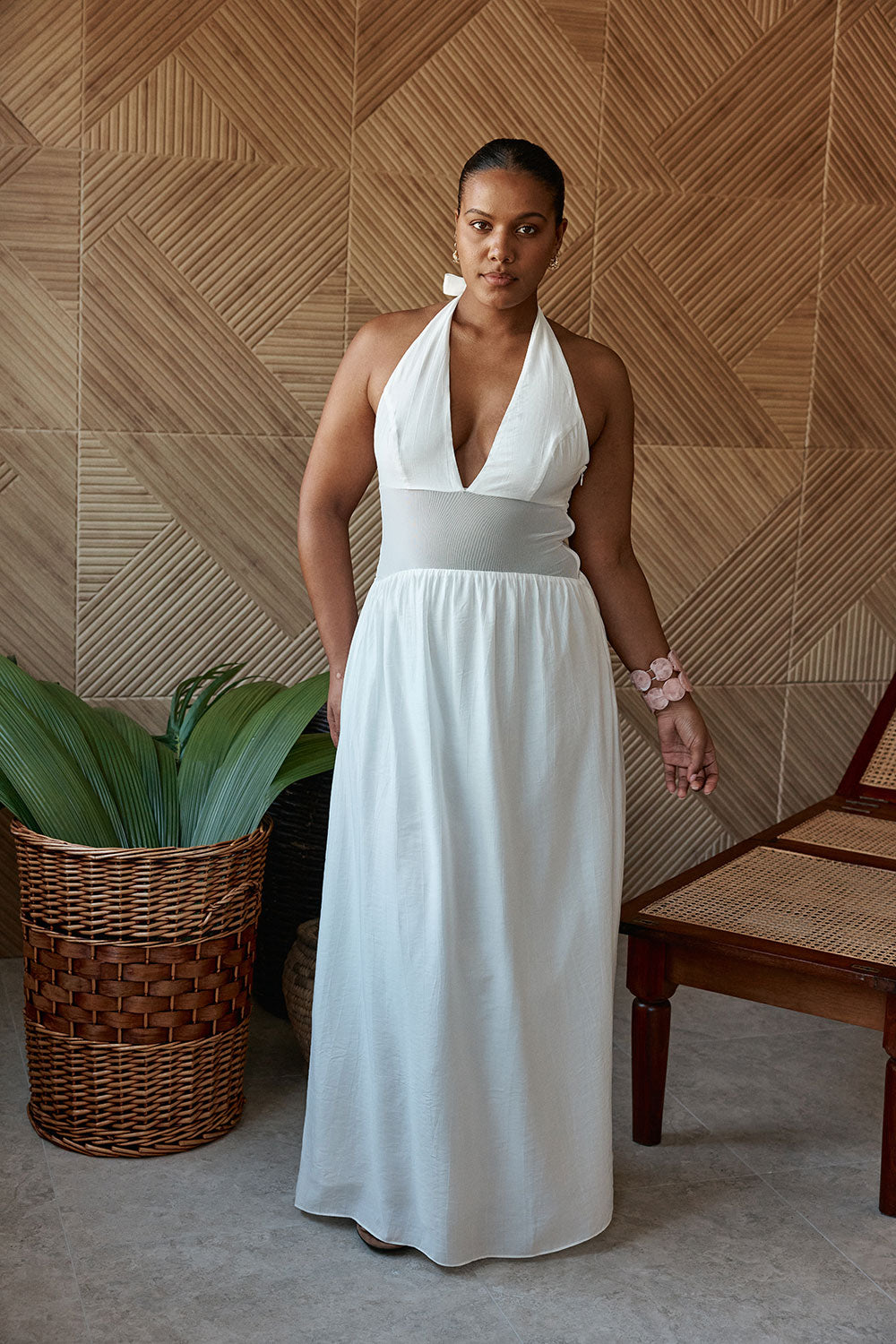 Bridal White V Neck Maxi Arletta Dress XXXL