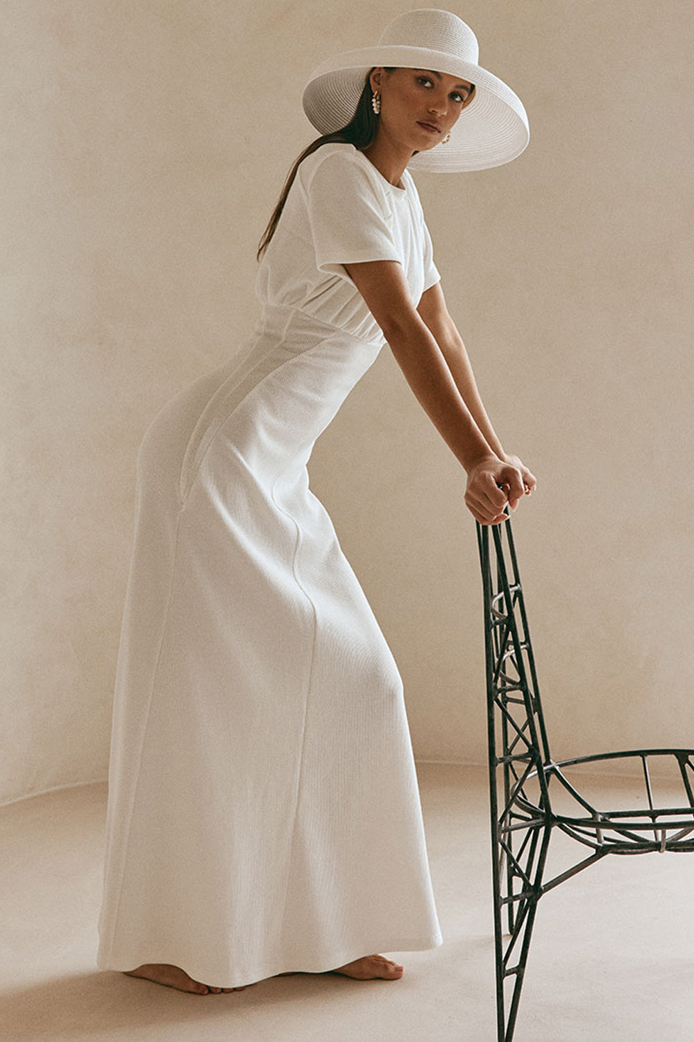 G＆F Co. COTTON DRESS CAP WHITEハンチング White Ribbed A Line Maxi Gizelle Dress – SABO