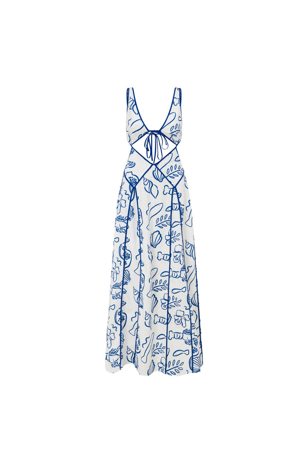 Eliska Backless Maxi Dress - White Blue Shell – SABO
