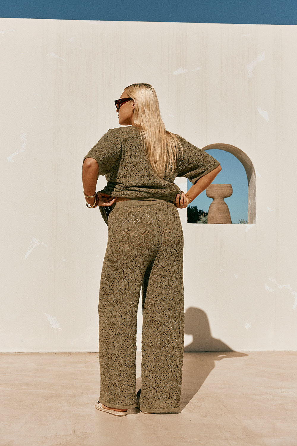 Khaki Green Crochet Knit High Waist Umiko Pants – SABO