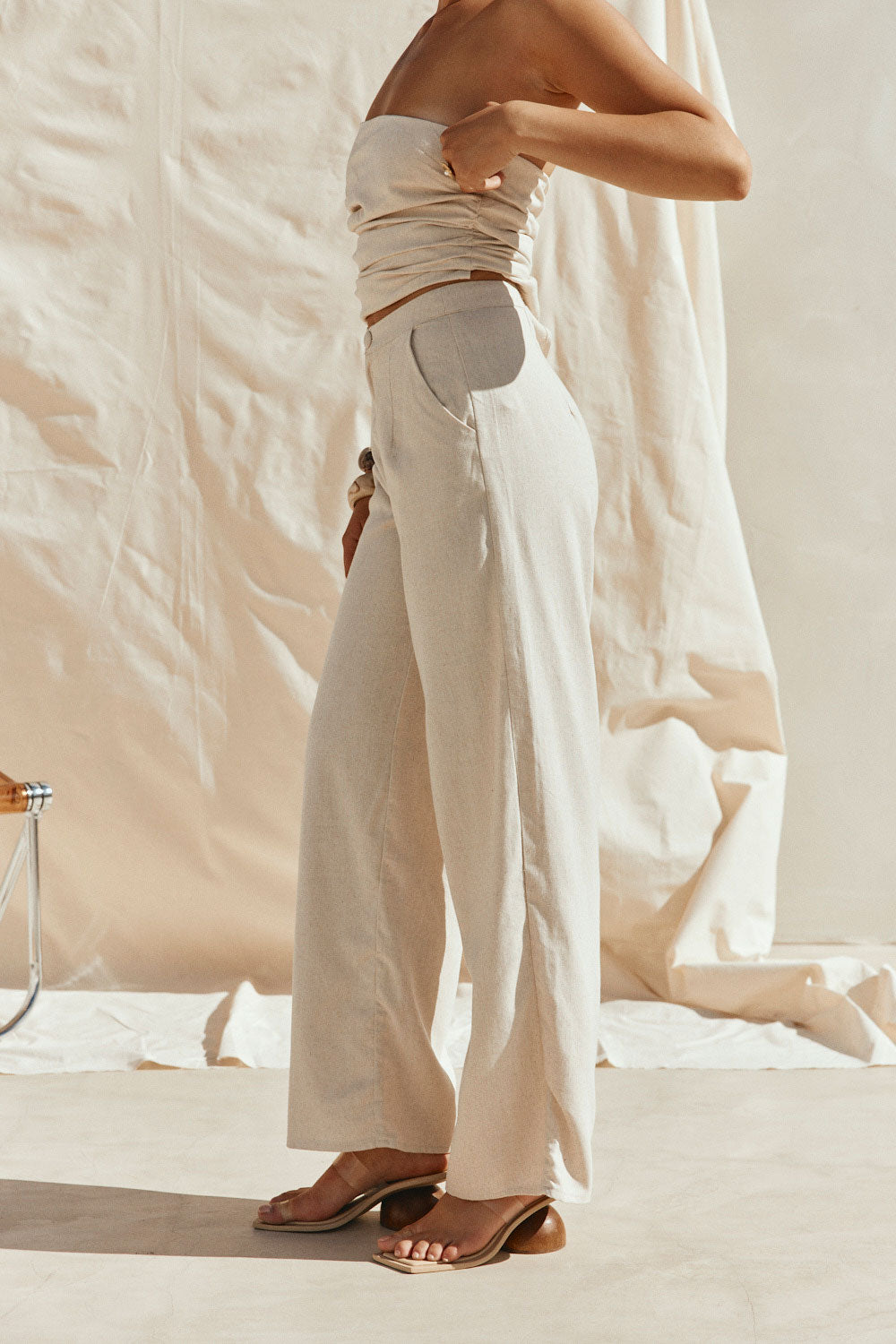 Beige Linen Blend Wide Leg Isa Trouser Pants – SABO