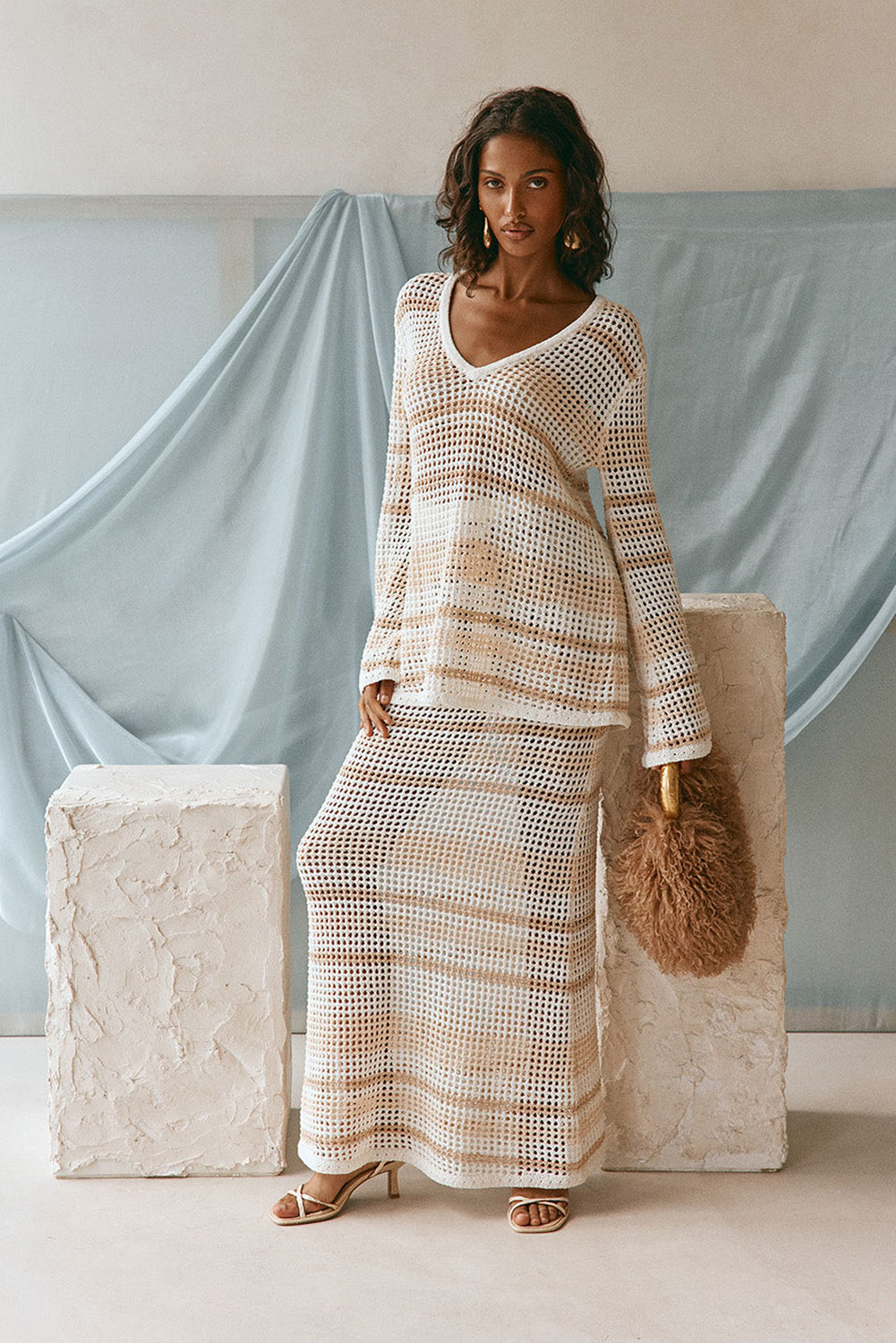 Peach and Cream Stripe Knit Long Sleeve Nyx Top – SABO