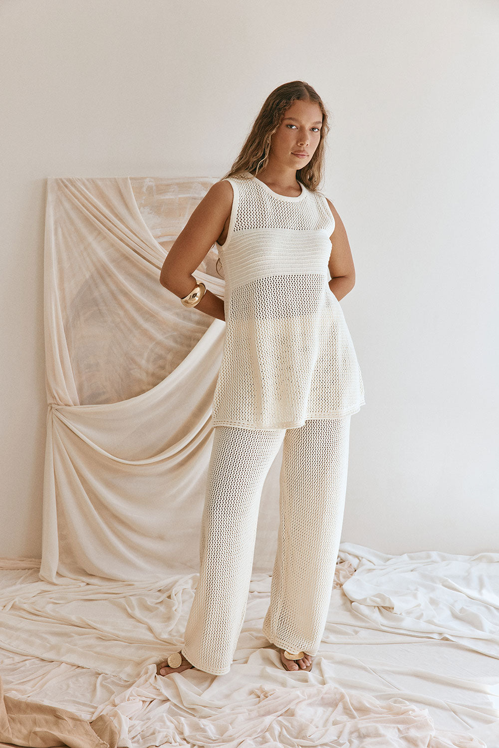 トップス andmary Tiana knit bare tops Cream Knit A Line Alara Top – SABO