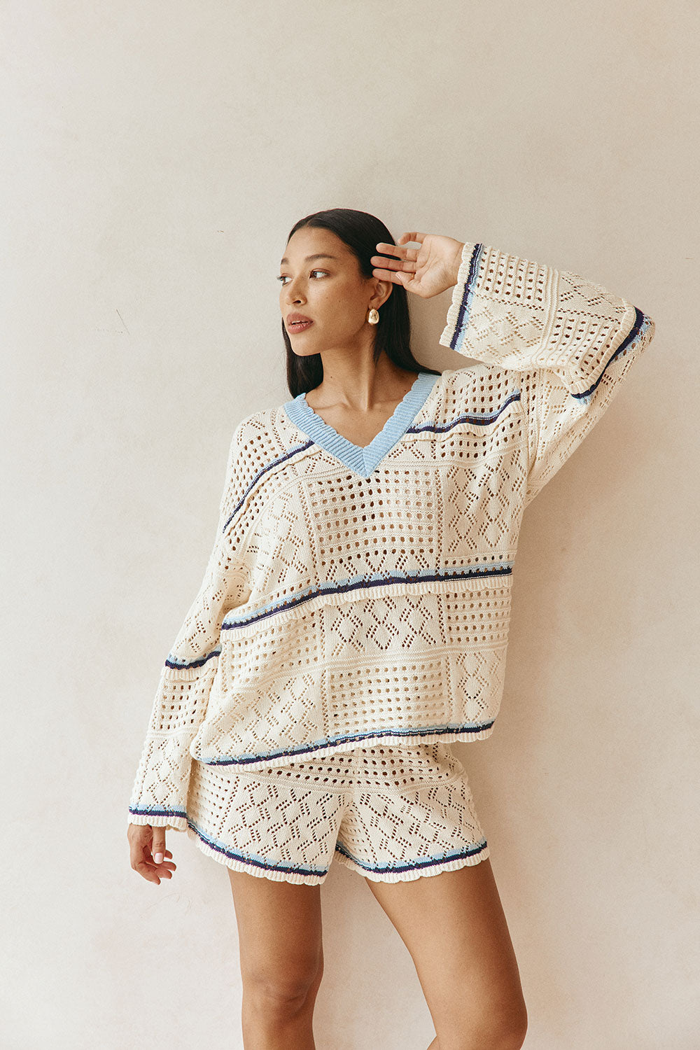 Cream Patch Crochet Knit High Waist Balia Shorts – SABO