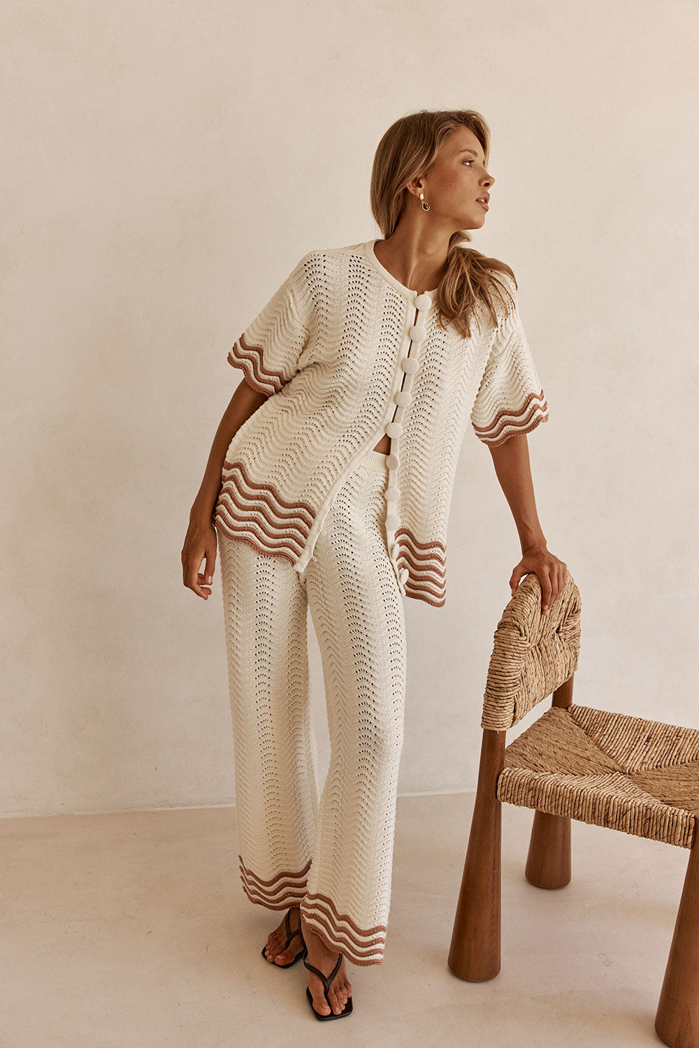 Cream Wavy Knit High Waist Janaya Pants – SABO
