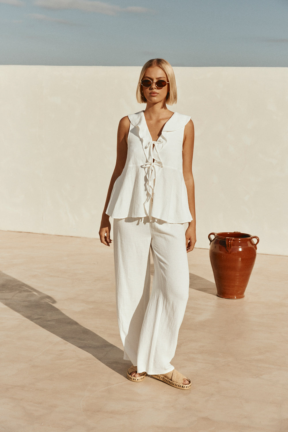 White Cotton Drawstring Saskia Pants – SABO