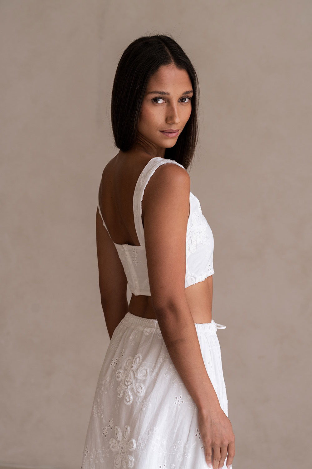 White Broderie Drawstring A Line Maxi Porcha Skirt – SABO