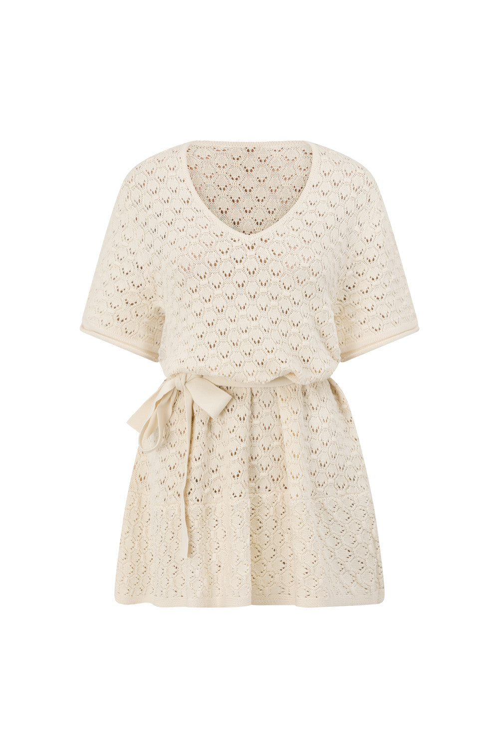 Cream Pointelle Knit Waist Tie Mini Demi Dress – SABO