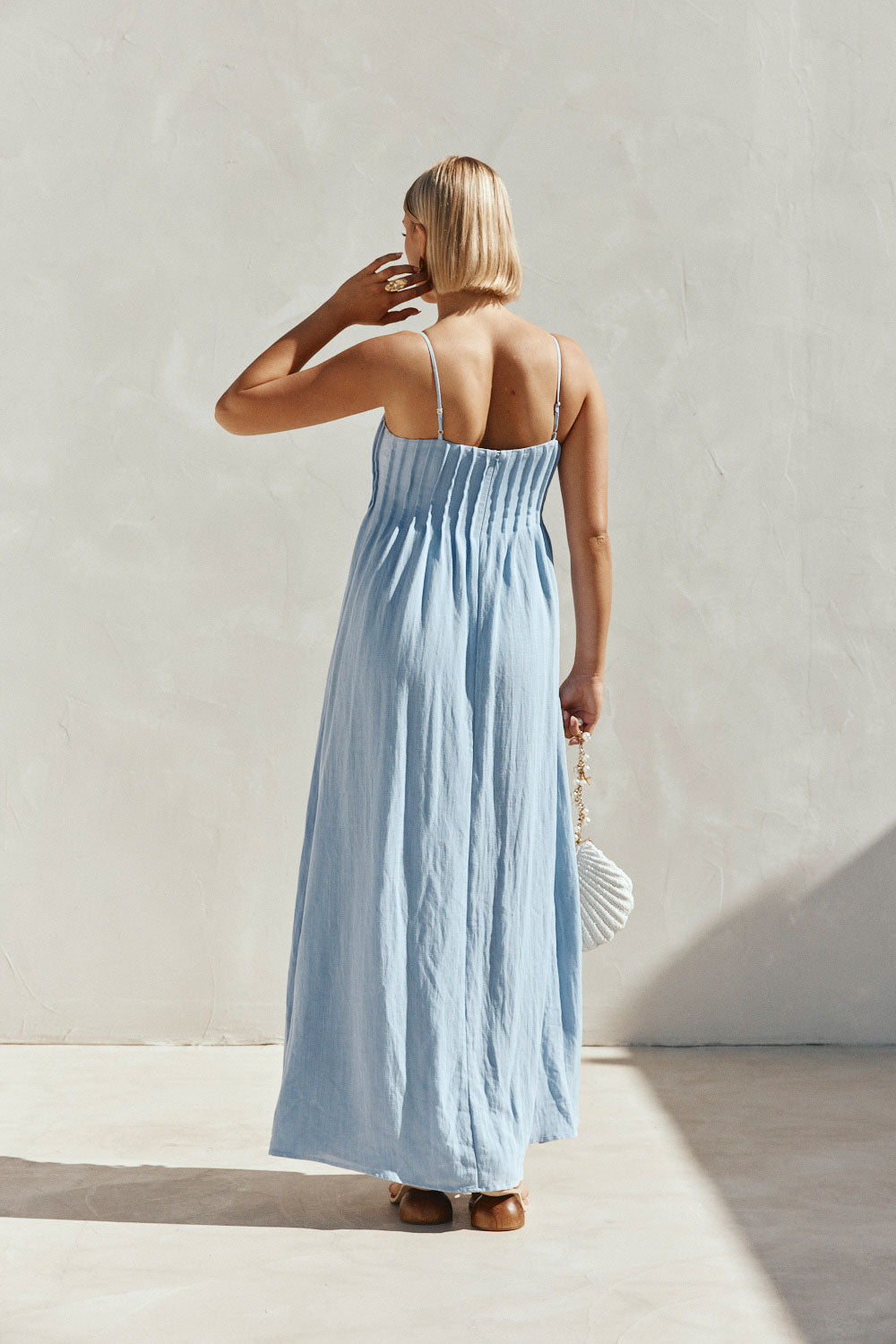 Blue Pin Tuck Pleat Maxi Ada Dress – SABO