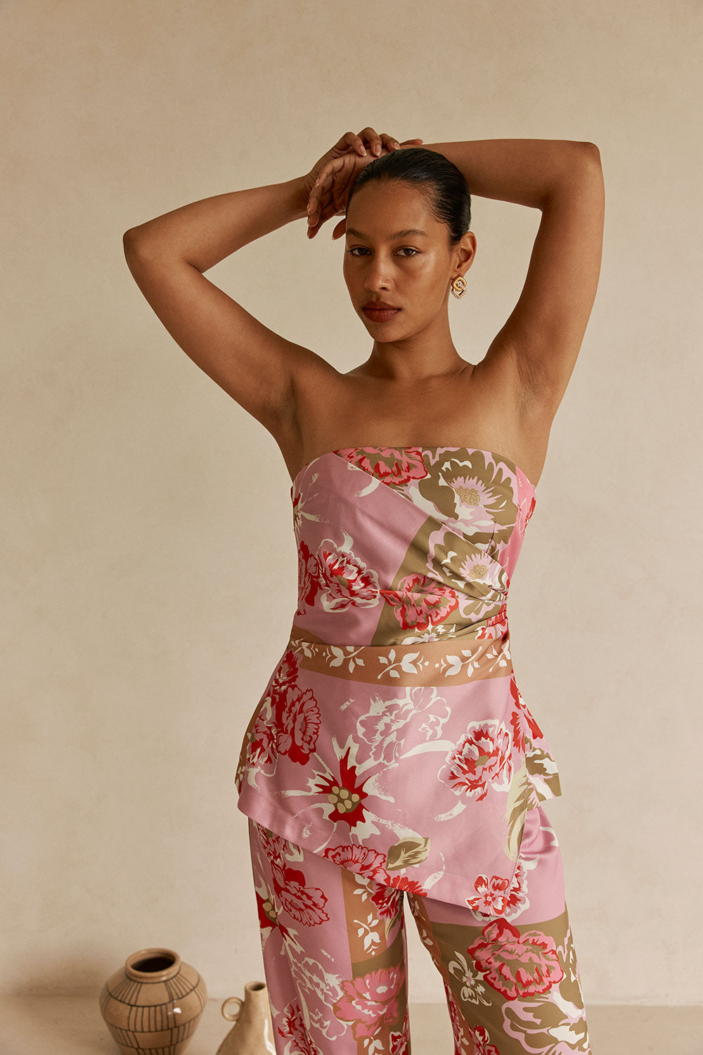 Pink Botanic Patch Floral Print Strapless Marleigh Top – SABO