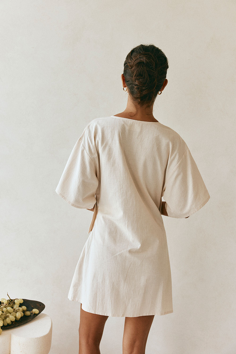 short sleeve beige dress Simple Short Sleeve Midi Dress