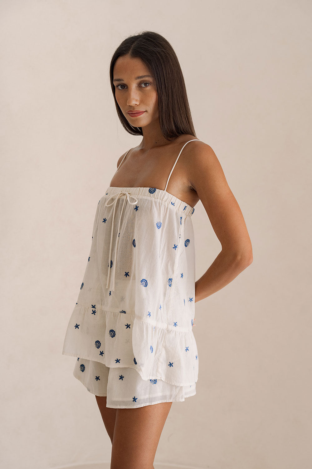 Cream Embroidered Shell Frilled Hazel Top – SABO