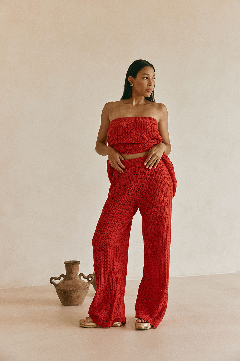 Red Cotton Knit High Waist Athena Pants XXL | by SABO Red Cotton Knit High Waist Athena Pants XXL | by SABO