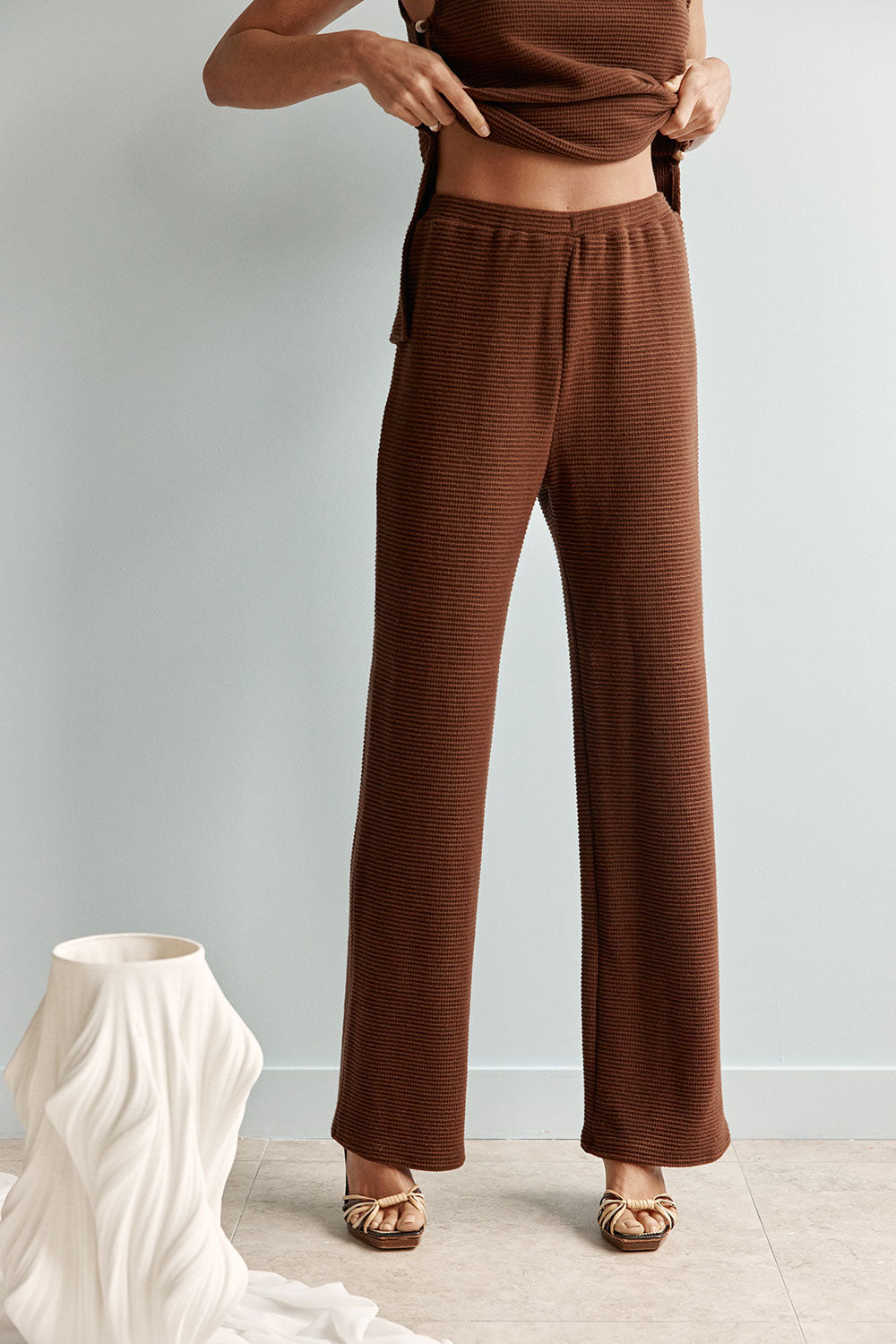 argue バフィパンツ　キャメル　1 Brown Waffle High Waist Andy Pants – SABO