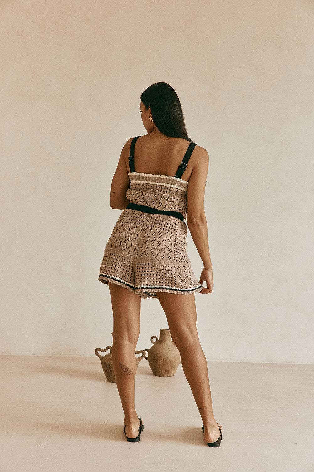 Brown Crochet Knit High Waist Elexa Shorts – SABO